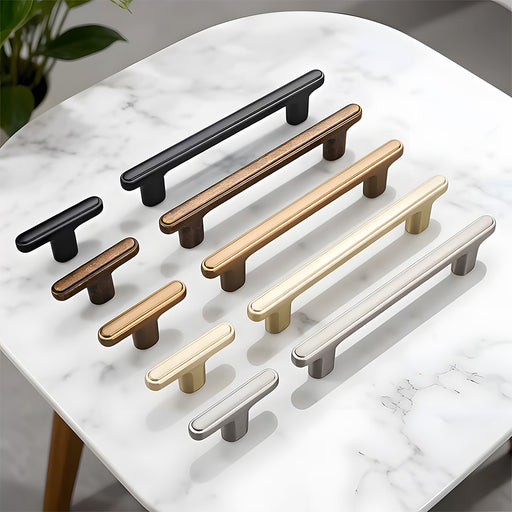 Modern Zinc Alloy T Bar Knobs & Grooved Bar Cabinet Pulls