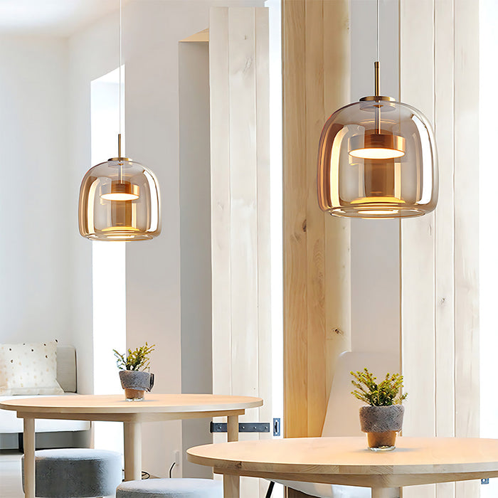 Modern Glass Pendant Lights in Amber or Smoked Glass