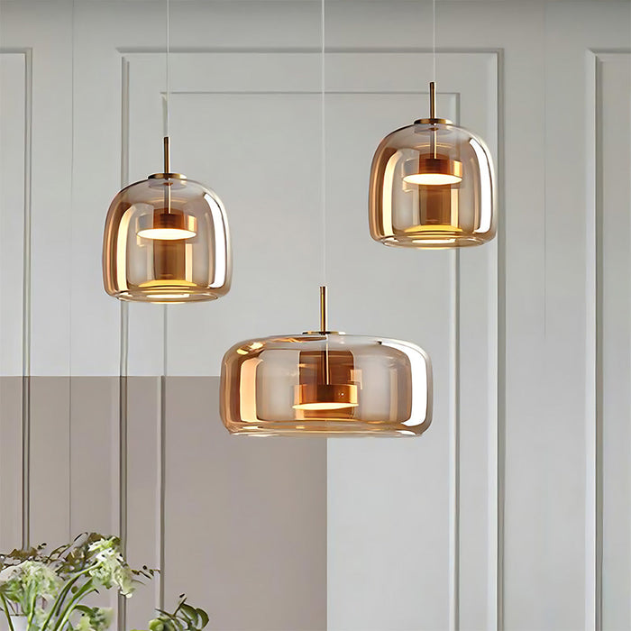 Modern Glass Pendant Lights in Amber or Smoked Glass