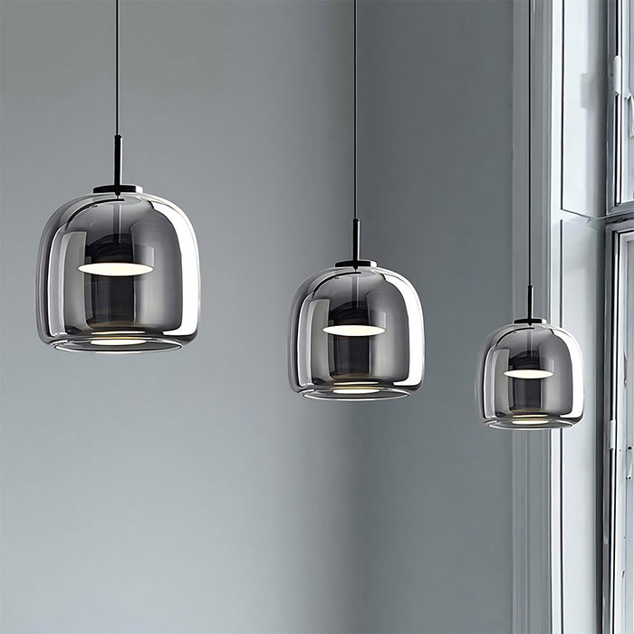 Modern Glass Pendant Lights in Amber or Smoked Glass