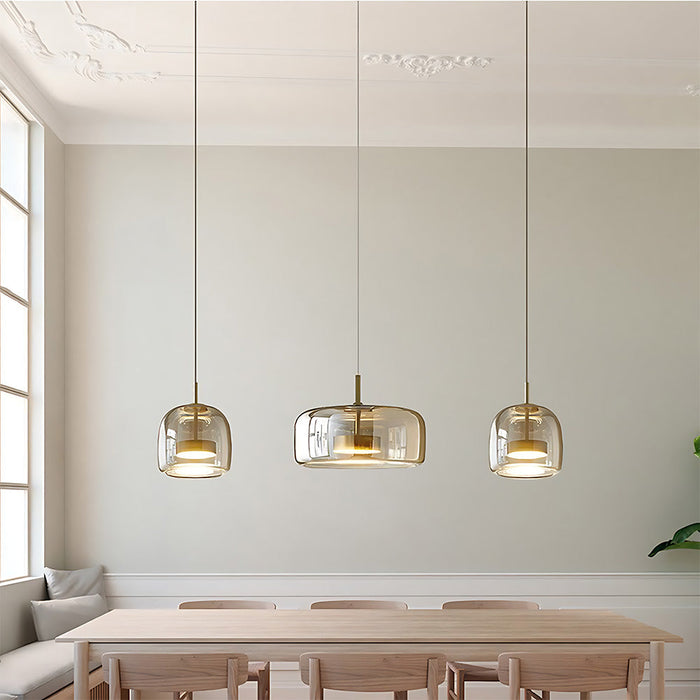 Modern Glass Pendant Lights in Amber or Smoked Glass