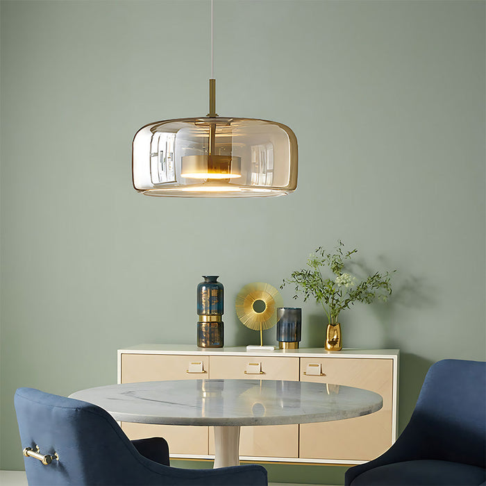 Modern Glass Pendant Lights in Amber or Smoked Glass