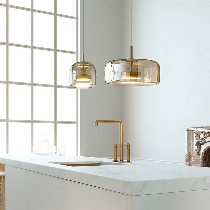 Modern Glass Pendant Lights in Amber or Smoked Glass