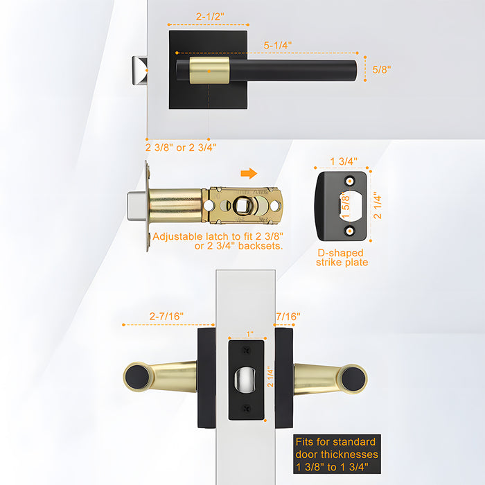 Zinc Alloy Black Gold Interior Door Handle Heavy Duty Door Lever