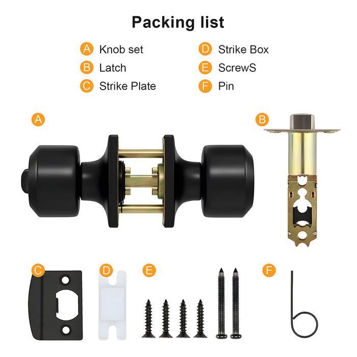 Black Simple Round Door Knob for Room