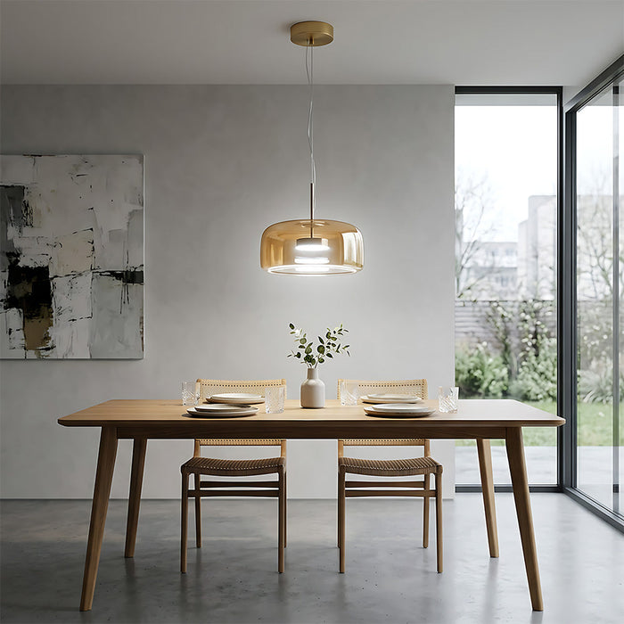 Modern Glass Pendant Lights in Amber or Smoked Glass