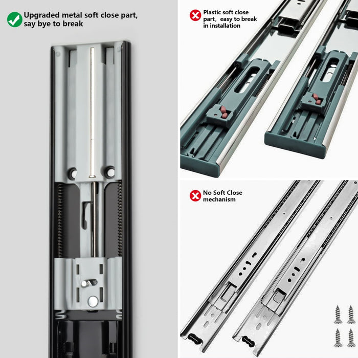 3-Section Soft Close Full Extension Side Mount Ball Bearing Rails Cabinet Drawer Slides