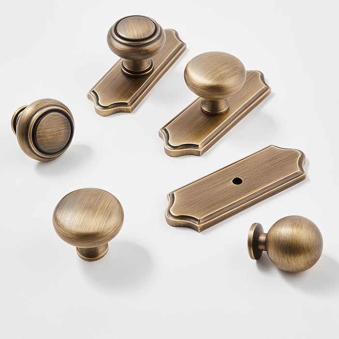 Vintage Bronze Solid Brass Single Hole Cabinet Knob with Backplate