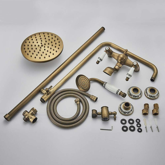 Antique Brass Exposed Wall Mount Shower System with 8 Rain Shower Head and Hand Shower