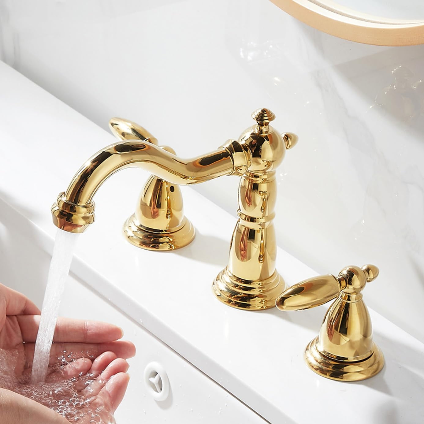 Goldenwarm Bathroom Faucets 2 Handle Bathroom Faucet Gold 3 Hole Sink ...