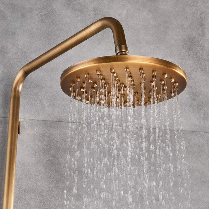 8 Inch Antique Brass Bathroom Faucet Shower Set Wall Mounted Round Rain Shower Head