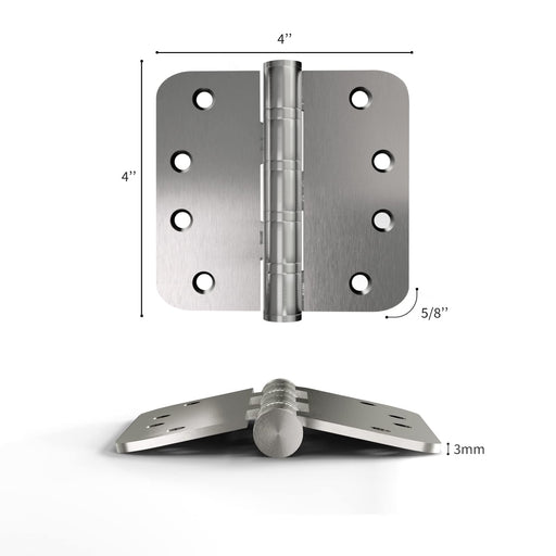 304 Stainless Steel Satin Nickel 4in x 4in with 5/8'' Radius Corners Door Hinges for Exterior Doors