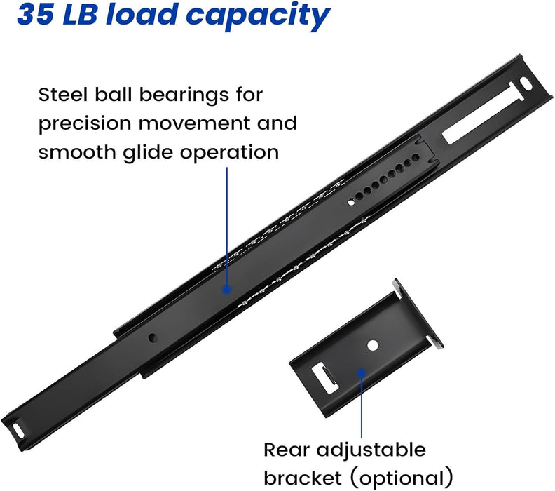 LONTAN 1 Piece Black Center Mount Drawer Slides 12 Inch - Bottom Centered Drawer Mount 3/4 Extension Heavy Duty Drawer Glides for Cabinets, Dressers, and Furniture – Smooth and Quiet Operation
