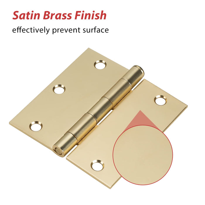Goldenwarm 3.5 inch Satin Brass Gold Door Square Butt Hinges for Doors  Interior