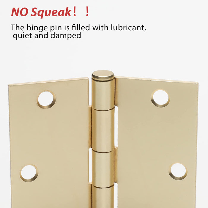 3.5 inch Satin Brass Gold Door Square  Butt Hinges for Doors Interior