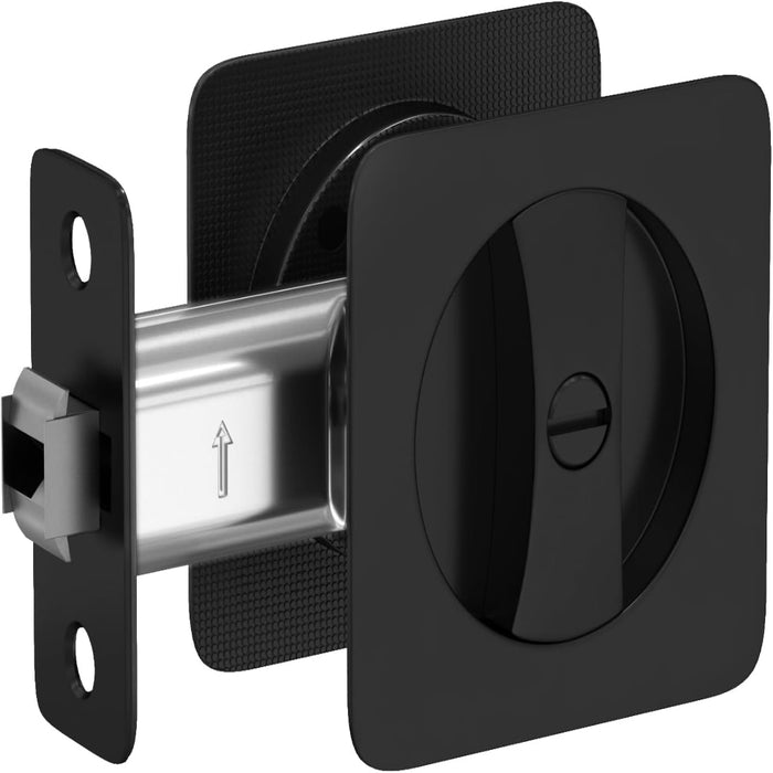 Black Rounded-Corner Square Sliding Pocket Door Lock