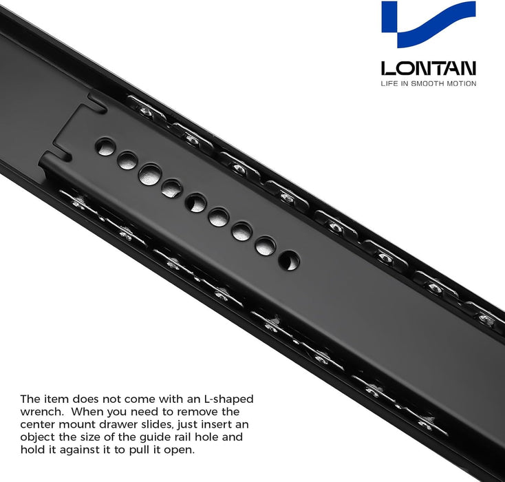 LONTAN 1 Piece Black Center Mount Drawer Slides 12 Inch - Bottom Centered Drawer Mount 3/4 Extension Heavy Duty Drawer Glides for Cabinets, Dressers, and Furniture – Smooth and Quiet Operation
