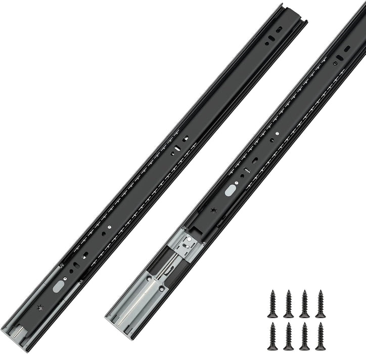 LONTAN 1 Pair Soft Close Drawer Slides 12 Inch Black Side Mount Heavy Duty Drawer Glides 9.76" Extension 3 FOLD Ball Bearing Cabinet Rails 100 LB Capacity