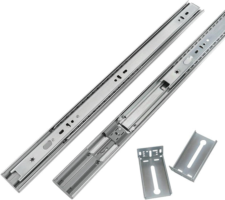 LONTAN 16 inch Heavy Duty Soft Close Drawer Slides 1 Pair 3 Fold Full Extension Ball Bearing Drawer Glides Side Mount Cabinet Rails with Rear Mounting Brackets 100lb Capacity