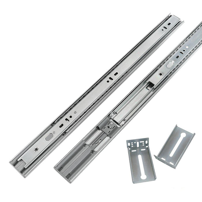 LONTAN 16 inch Heavy Duty Soft Close Drawer Slides 1 Pair 3 Fold Full Extension Ball Bearing Drawer Glides Side Mount Cabinet Rails with Rear Mounting Brackets 100lb Capacity
