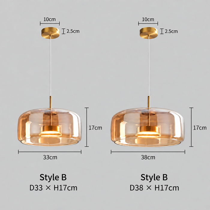 Modern Glass Pendant Lights in Amber or Smoked Glass