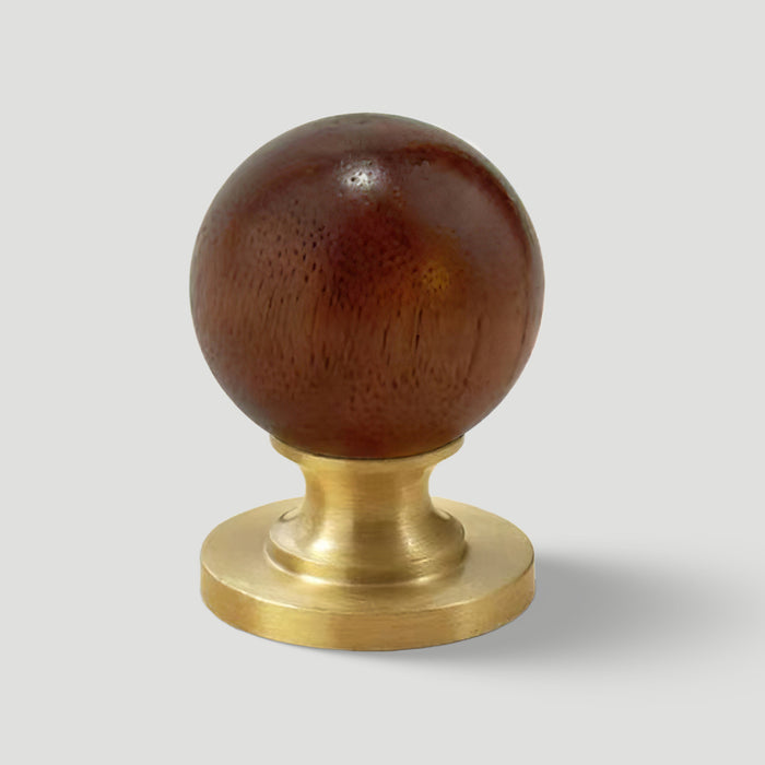 Vintage Walnut Wood Black White Marble Ball Cabinet Knob