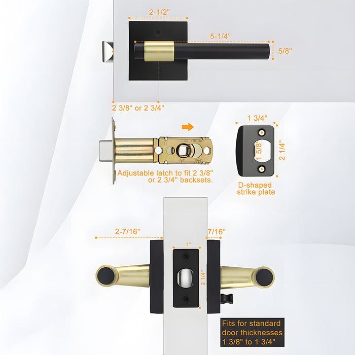 Zinc Alloy Black Gold Interior Door Handle Heavy Duty Door Lever