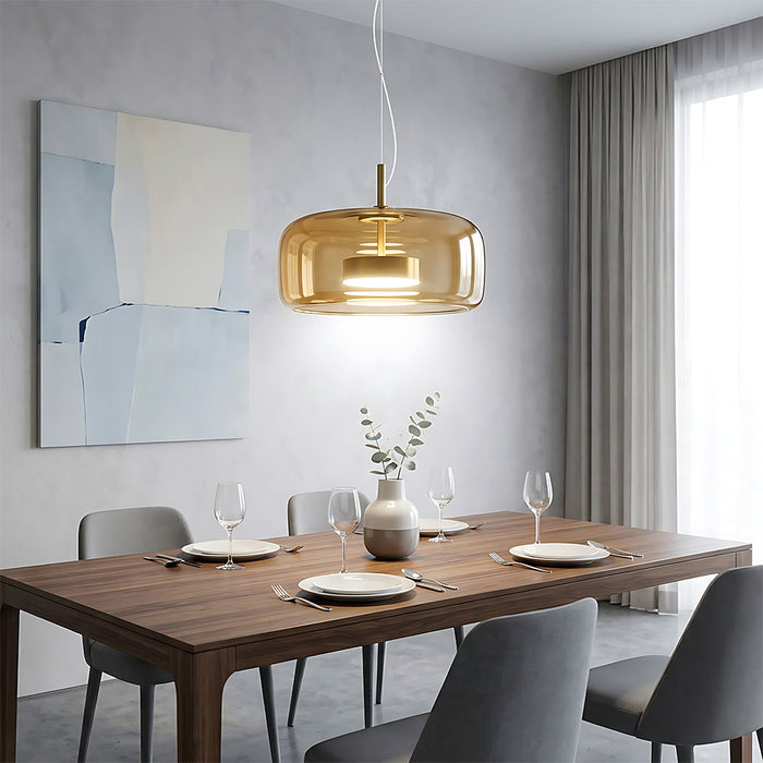 Modern Glass Pendant Lights in Amber or Smoked Glass