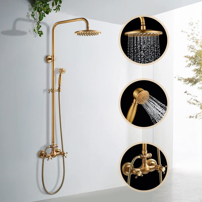 Antique Adjustable Wall Mounted Brass Shower Kit Set Bronze Shower Mixer for Bathroom
