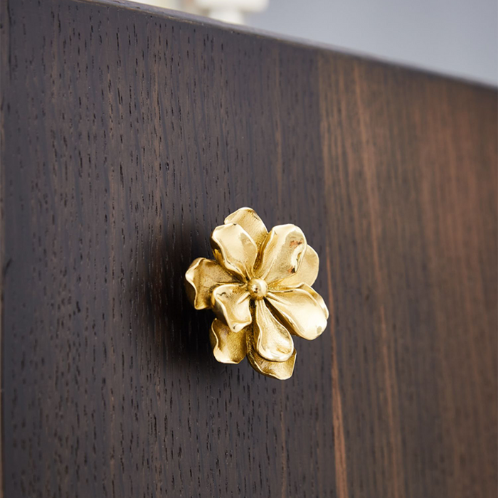Modern Drawer Knob Brass Flower Knob Gold Decorative Knob for Kitchen