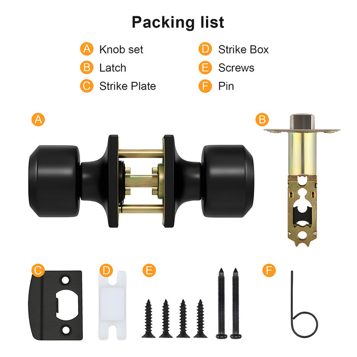 Black Simple Round Door Knob for Room