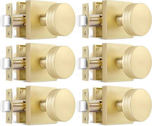 goldenwarm Gold Passage Door Knobs Interior, Zinc-Alloy Closet Interior Door Knobs, Heavy Duty Brushed Gold Door Knob for Hallway Kitchen - 6 Pack