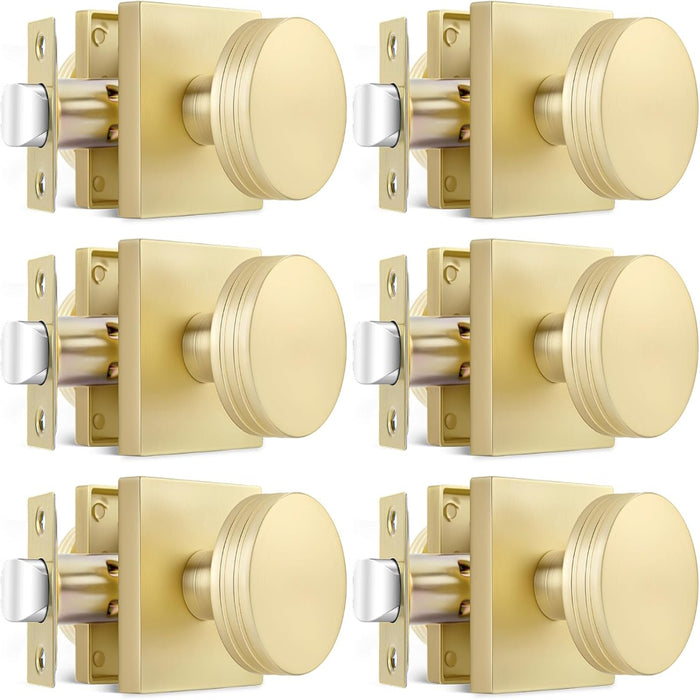 goldenwarm Gold Passage Door Knobs Interior, Zinc-Alloy Closet Interior Door Knobs, Heavy Duty Brushed Gold Door Knob for Hallway Kitchen - 6 Pack