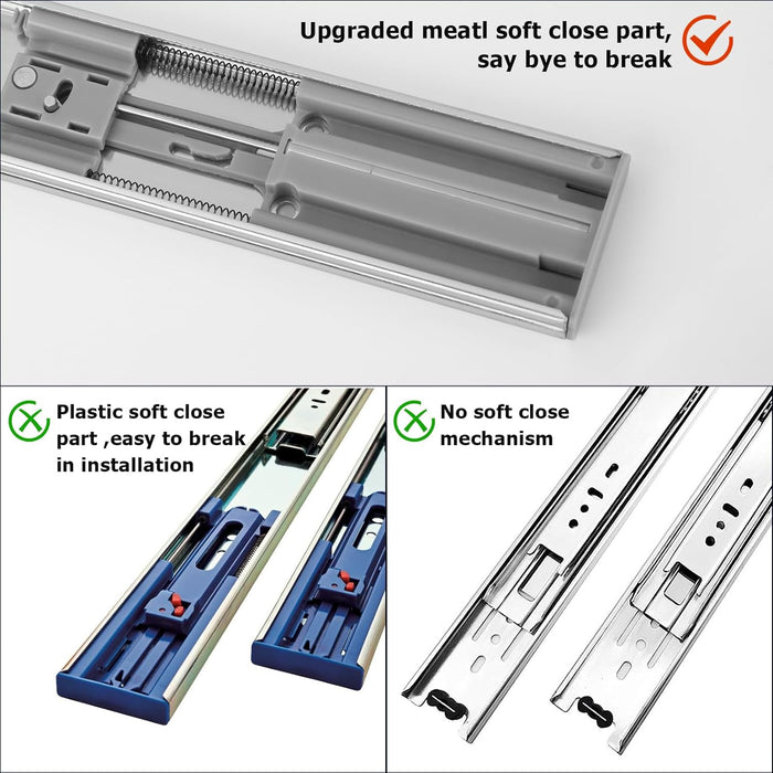 LONTAN 1 Pair Soft Close Drawer Slides 14 Inch Kitchen Drawer Slides - Ball Bearing 3 Fold 12.4" Extension Heavy Duty Drawer Slides, 100LB Capacity