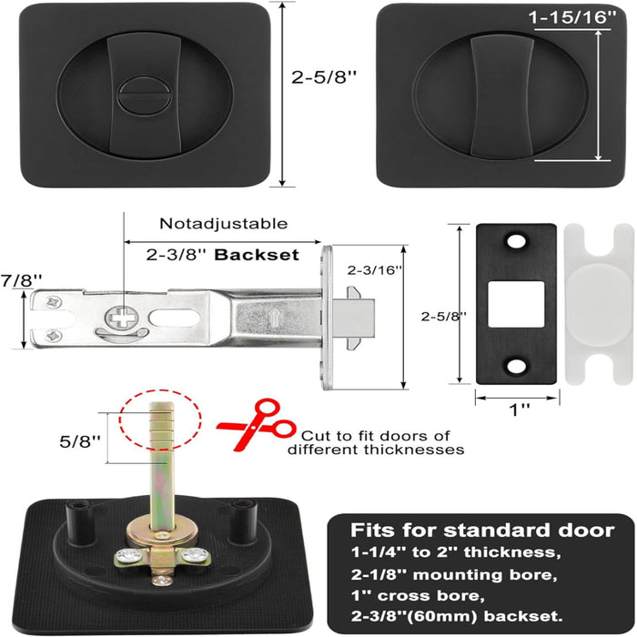 Black Rounded-Corner Square Sliding Pocket Door Lock