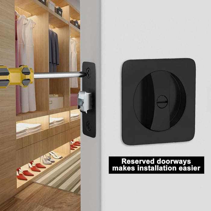 Black Rounded-Corner Square Sliding Pocket Door Lock