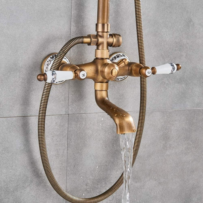 Antique Brass Wall Mounted Bathroom Shower System