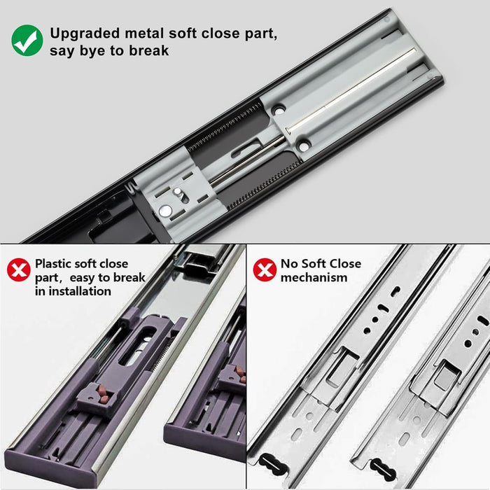 LONTAN 1 Pair Soft Close Drawer Slides 12 Inch Black Side Mount Heavy Duty Drawer Glides 9.76" Extension 3 FOLD Ball Bearing Cabinet Rails 100 LB Capacity