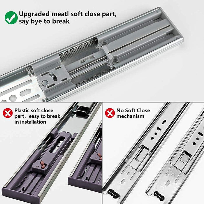 LONTAN 16 inch Heavy Duty Soft Close Drawer Slides 1 Pair 3 Fold Full Extension Ball Bearing Drawer Glides Side Mount Cabinet Rails with Rear Mounting Brackets 100lb Capacity