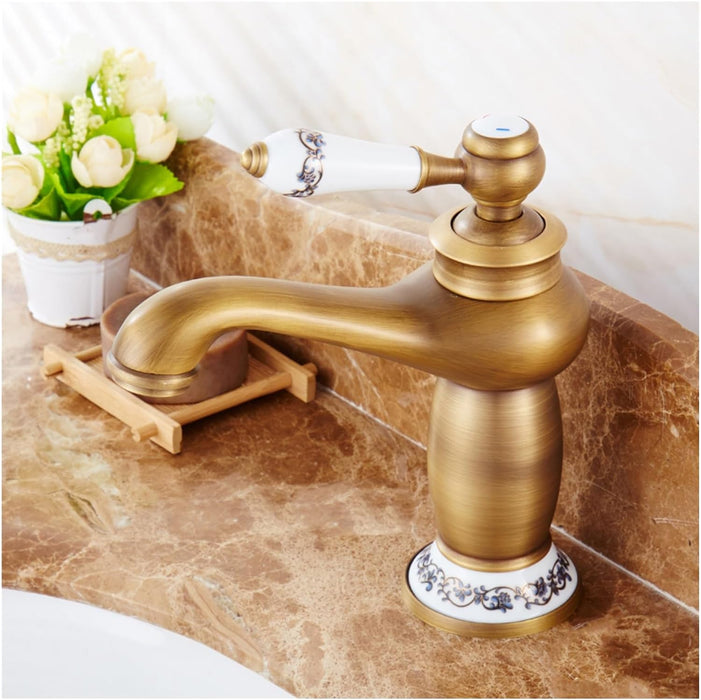 Retro Solid Brass Single Hole Bathroom Faucet