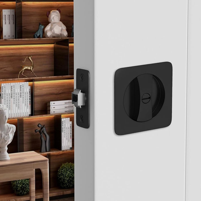 Black Rounded-Corner Square Sliding Pocket Door Lock