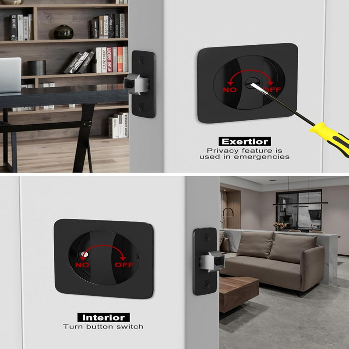 Black Rounded-Corner Square Sliding Pocket Door Lock