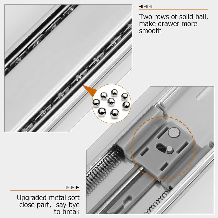 LONTAN 1 Pair Soft Close Drawer Slides 14 Inch Kitchen Drawer Slides - Ball Bearing 3 Fold 12.4" Extension Heavy Duty Drawer Slides, 100LB Capacity