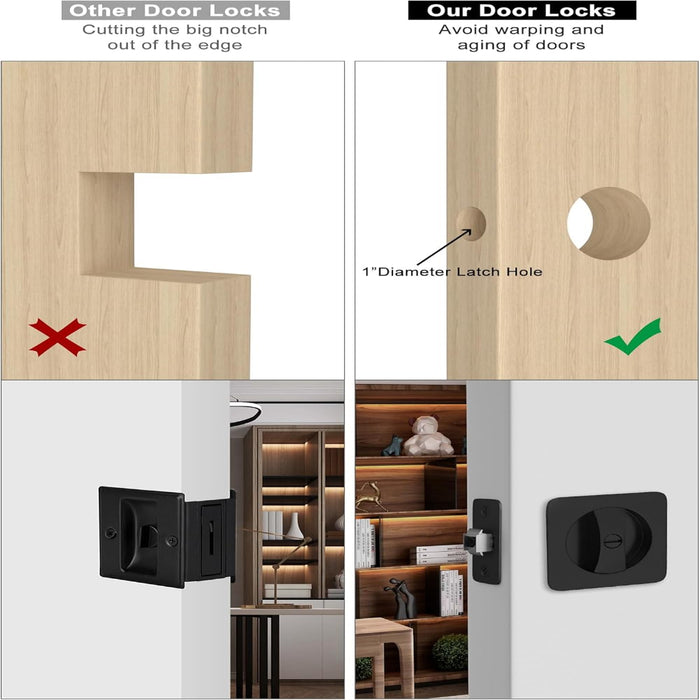 Black Rounded-Corner Square Sliding Pocket Door Lock