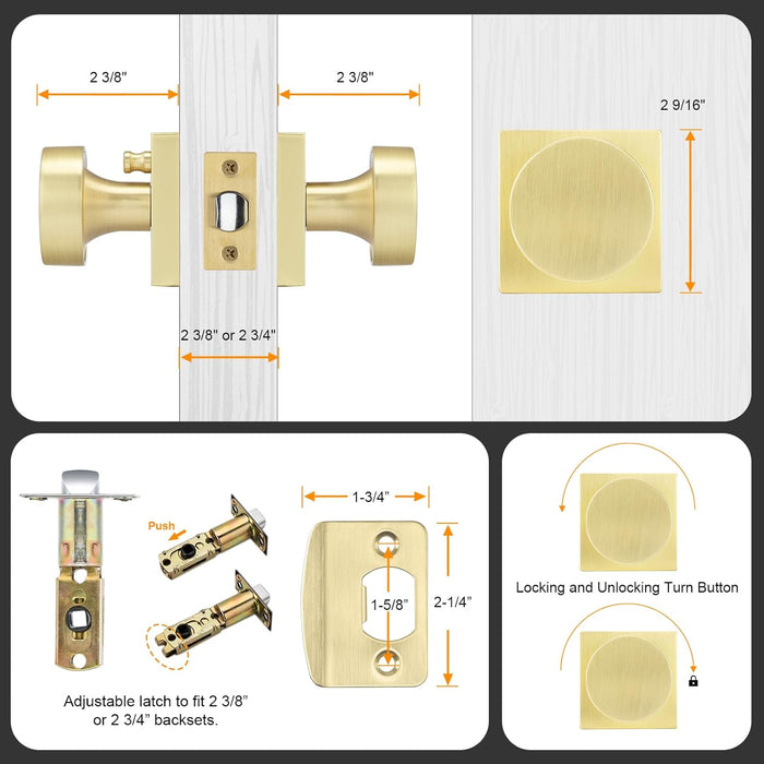 Privacy Square Door Knobs for Doors Bathroom Bedroom
