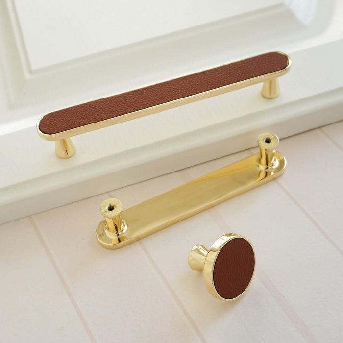 Stylish Gold Brown Leather Kitchen Cabinet Handles