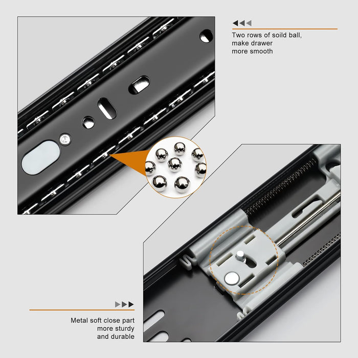 LONTAN 1 Pair Soft Close Drawer Slides 12 Inch Black Side Mount Heavy Duty Drawer Glides 9.76" Extension 3 FOLD Ball Bearing Cabinet Rails 100 LB Capacity