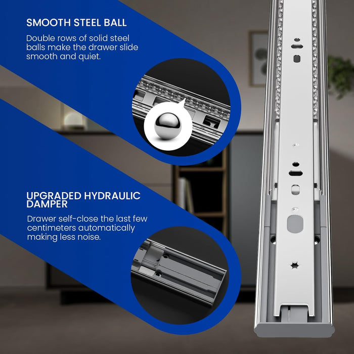 LONTAN 4 Pairs 12 Inch Heavy Duty Soft Close Drawer Slides - 100LB Load Capacity Full Extension Drawer Glides Side Mount Ball Bearing Dresser Cabinet Rails with Screws