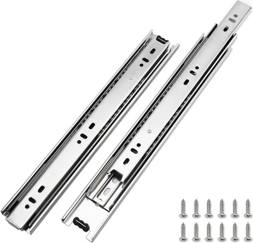 LONTAN 1 Pair Full Extension Ball Bearing Drawer Slides 12 14 16 18 20 22 24 Inch Silver Side Mount File Cabinet Rails Dresser Metal Runner Trash Can Kitchen Slider Glide 100 LB Load Capacity