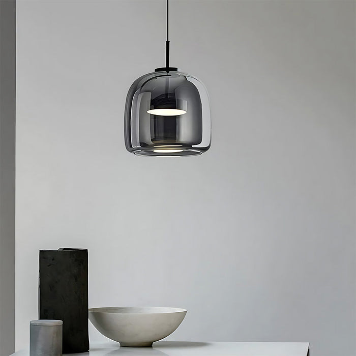 Modern Glass Pendant Lights in Amber or Smoked Glass